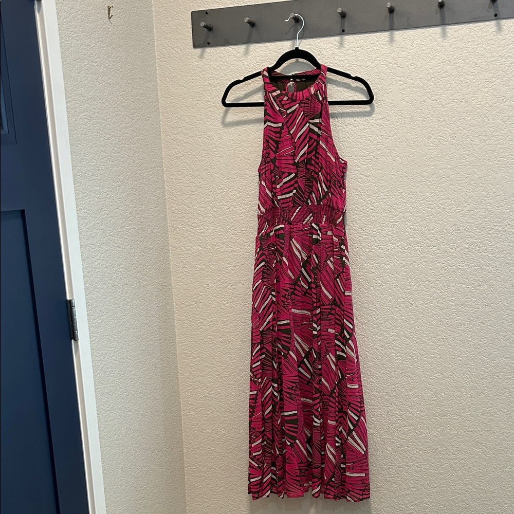 Mauve Fuchsia Geometric Halter Maxi Dress